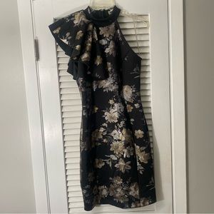 WOMENS M BLACK FLORAL PRINT ONE SHOULDER DRESS